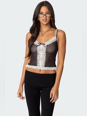 NWT Edikted Polka Dot Sheer Mesh Tank Top